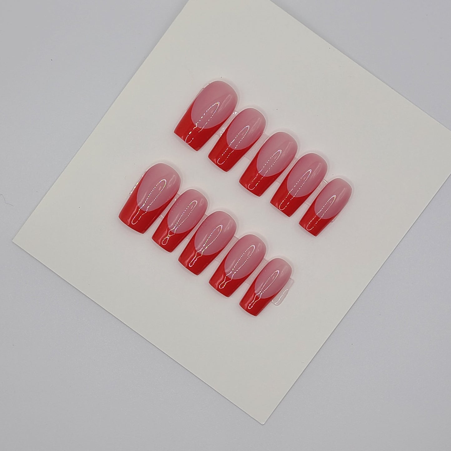 Rosy Red Classic French (20 pieces, Medium Square Press-On Nails)