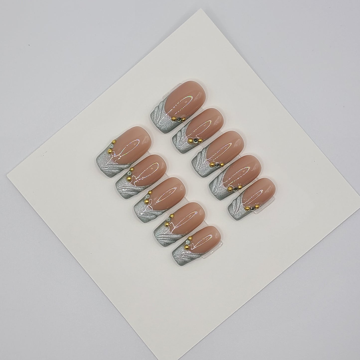 Emerald Luxe French (20 pieces, Medium Square Press-On Nails)