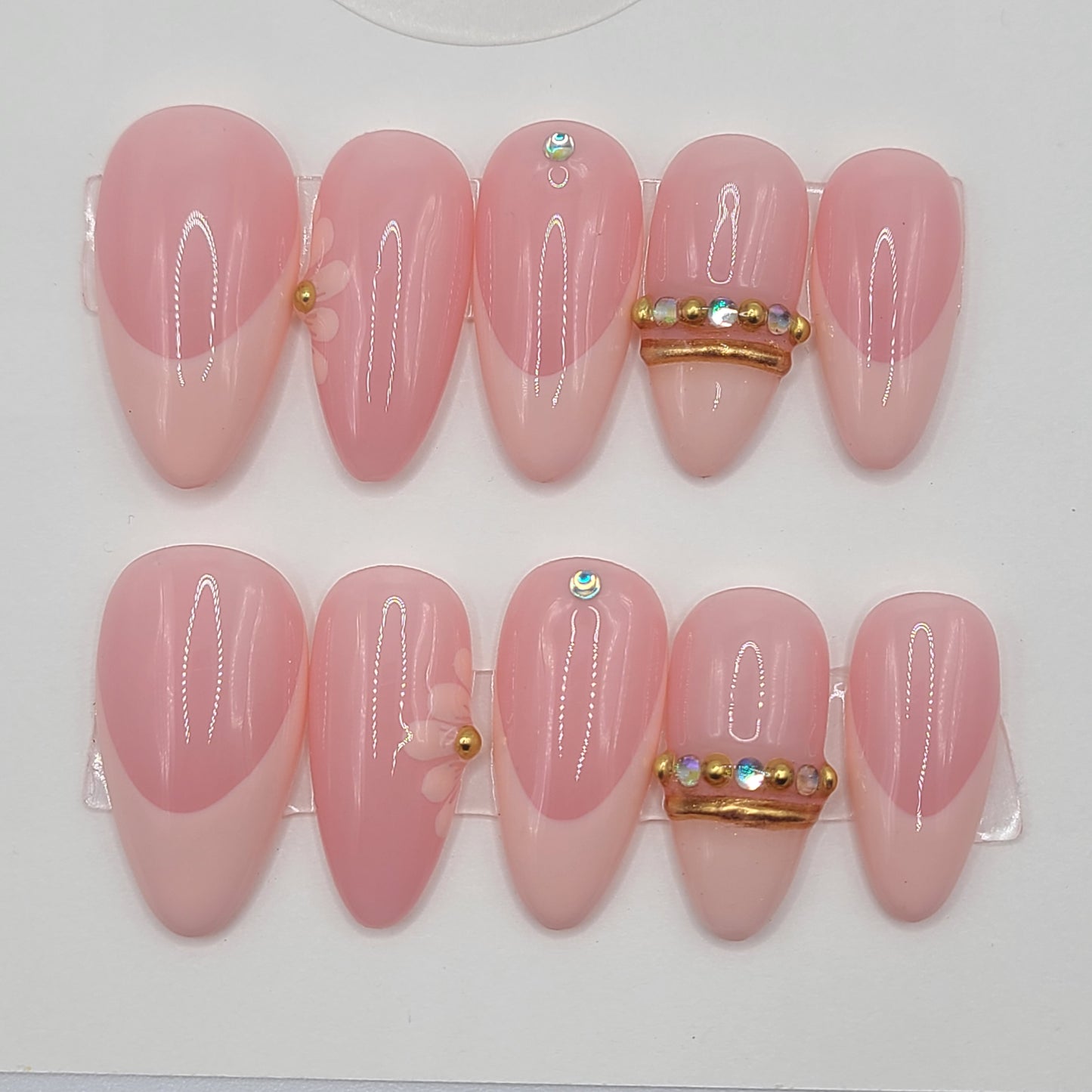Golden Bloom Medium Almond Press-On Nails