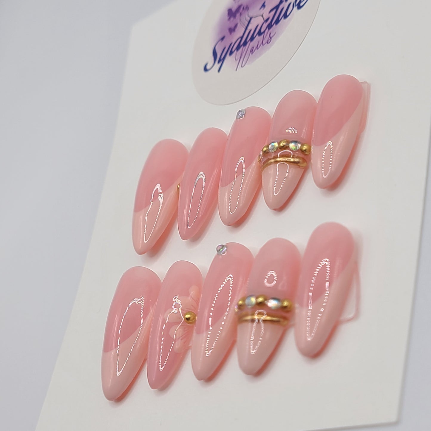 Golden Bloom Medium Almond Press-On Nails