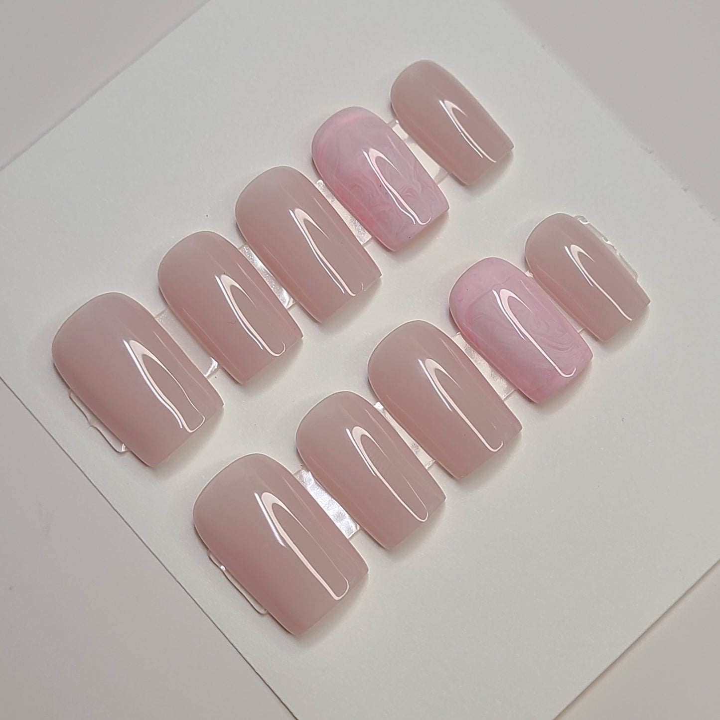Pink Veil Marble Short Square Press-On Nails