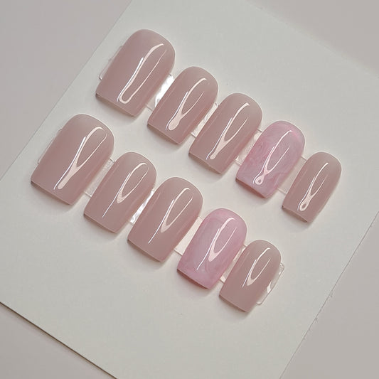 Pink Veil Marble Short Square Press-On Nails
